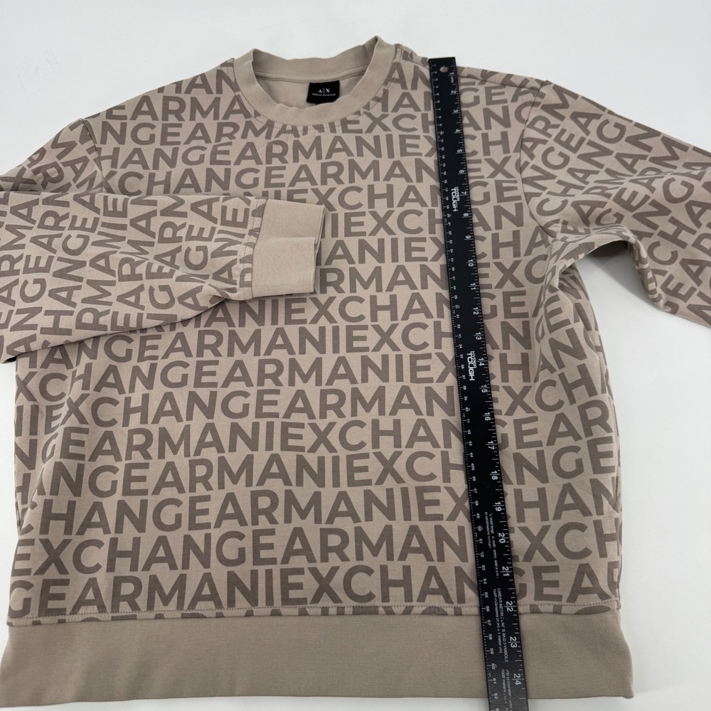 Armani Exchange AX Mens Small Tan All Over Logo Print Crewneck Sweatshirt - Picture 7 of 9